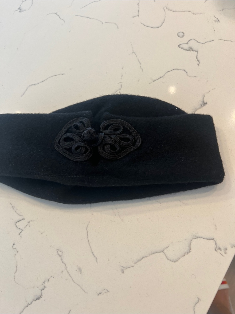 Womens Black Wool hat with Decorative Knot
